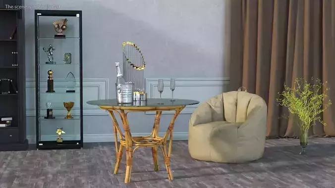 Baseball World Series Trophy on Glass and Bamboo Table