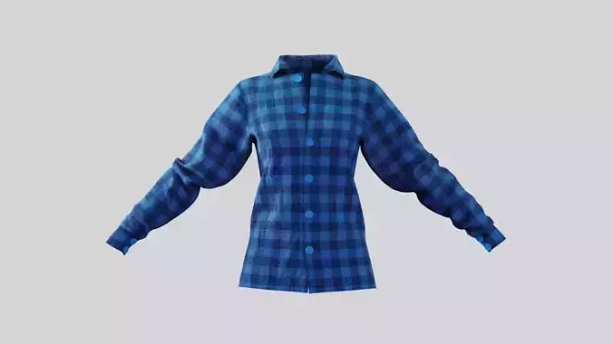 Female Shirt 01 Blue Fannel Checkered