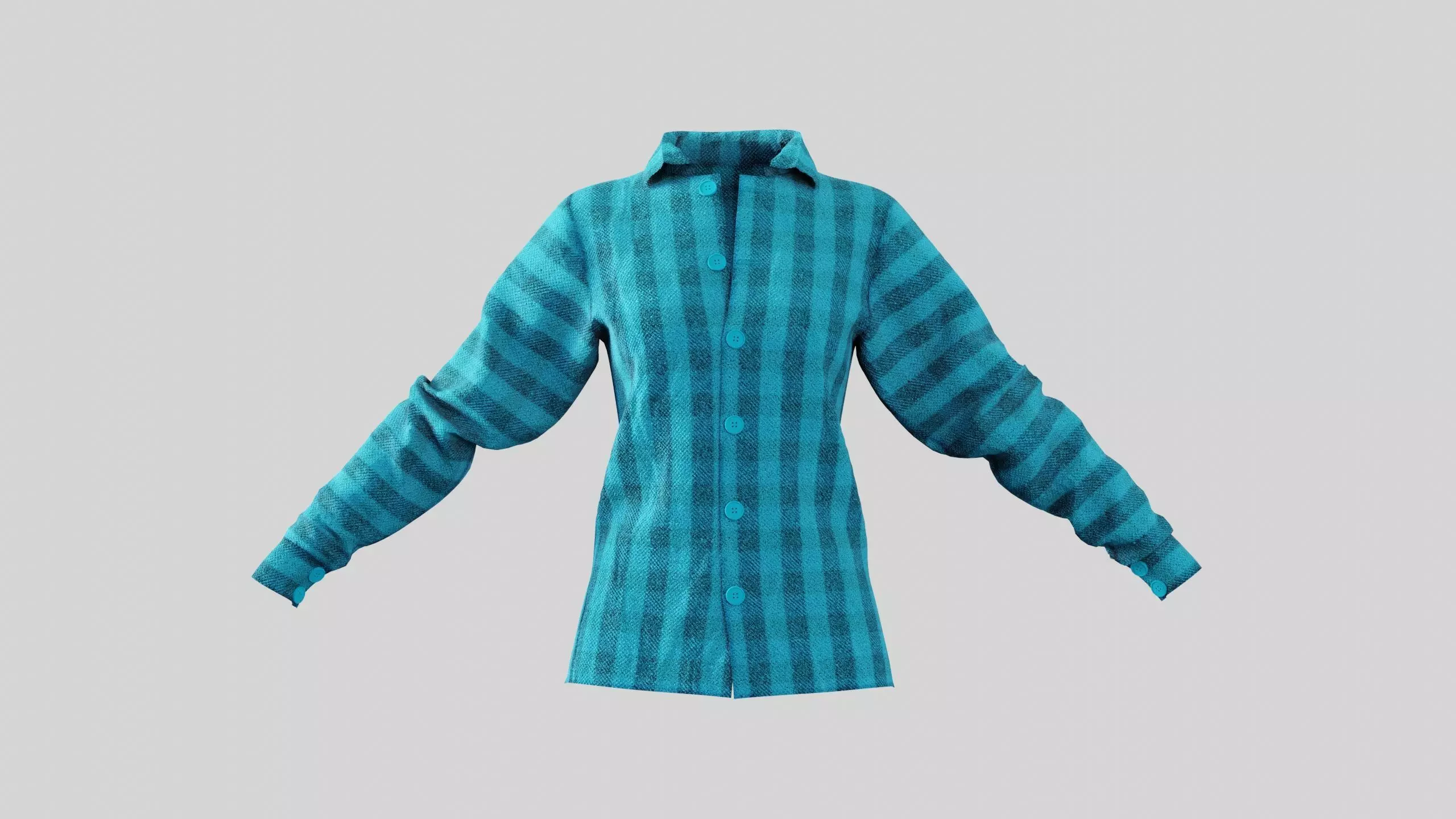 Female Shirt 01 Cyan Fannel Checkered Low-poly 3D model_0