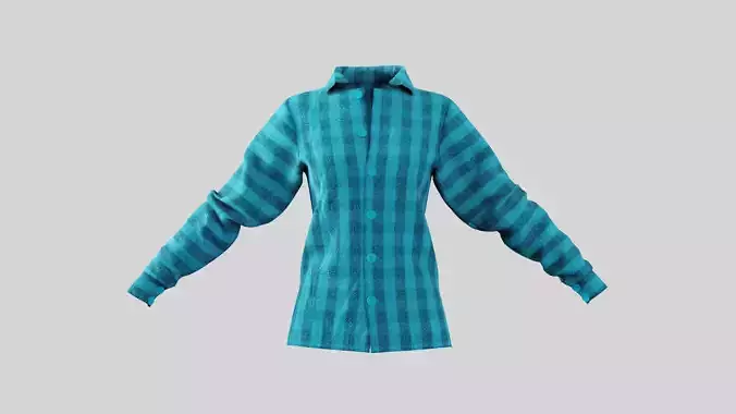 Female Shirt 01 Cyan Fannel Checkered