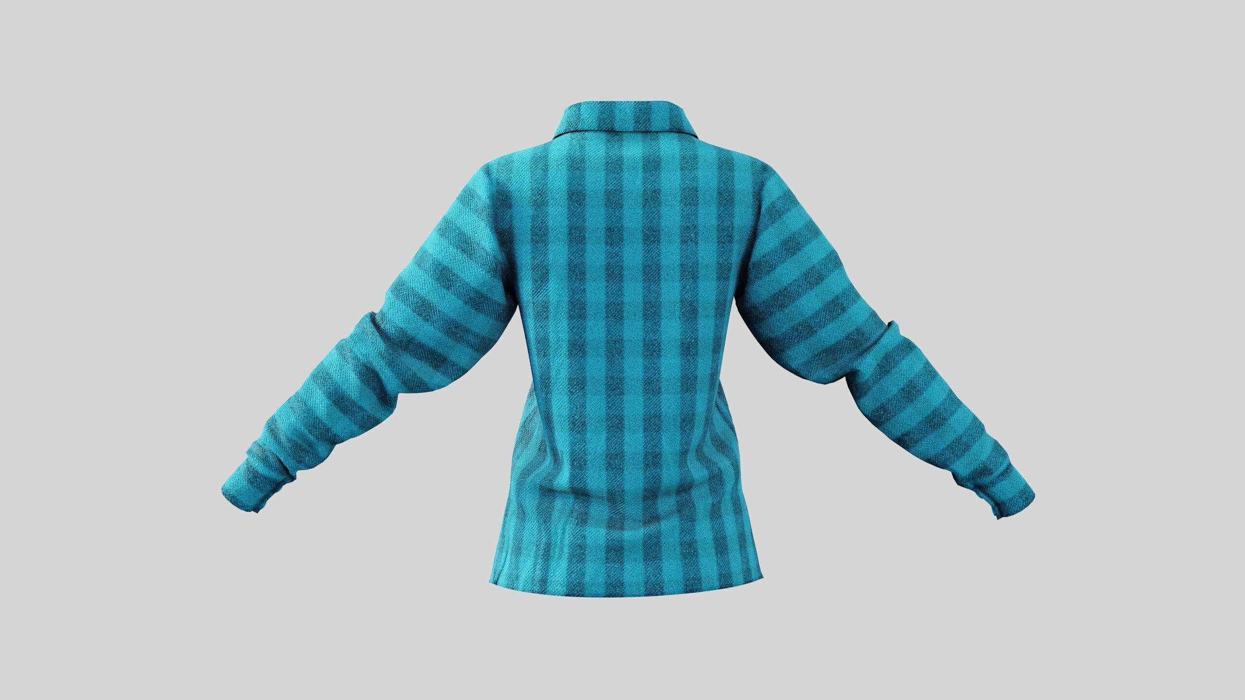 Female Shirt 01 Cyan Fannel Checkered Low-poly 3D model_1