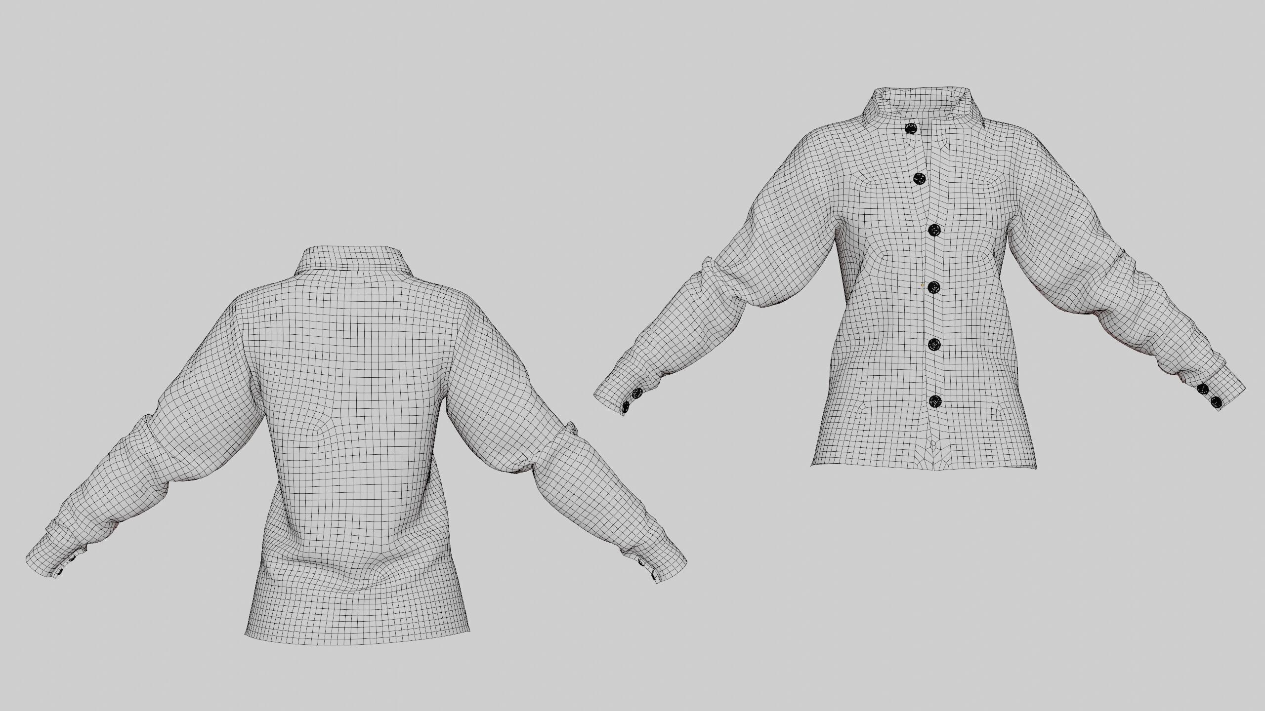 Female Shirt 01 Cyan Fannel Checkered Low-poly 3D model_7