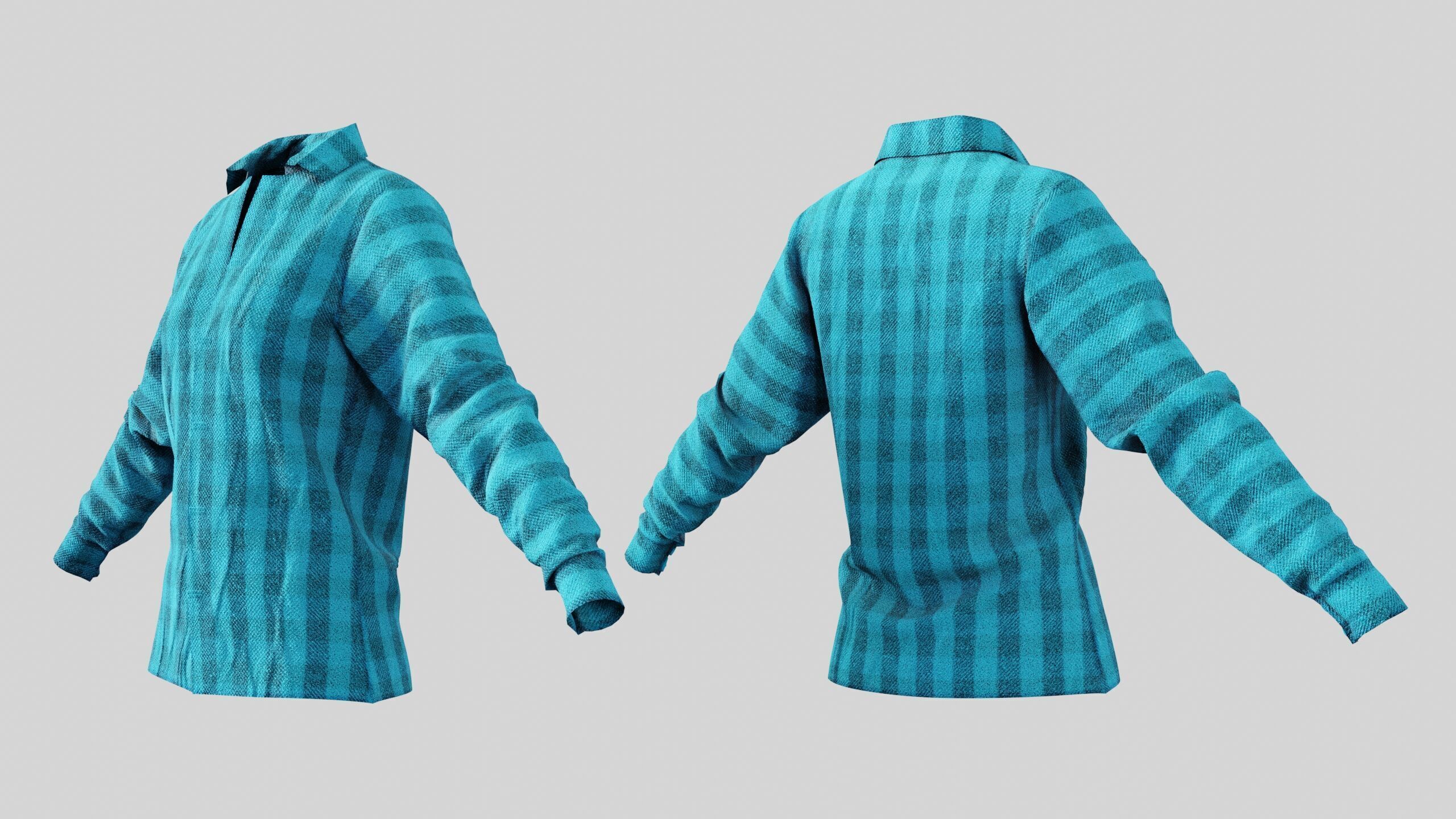 Female Shirt 01 Cyan Fannel Checkered Low-poly 3D model_3