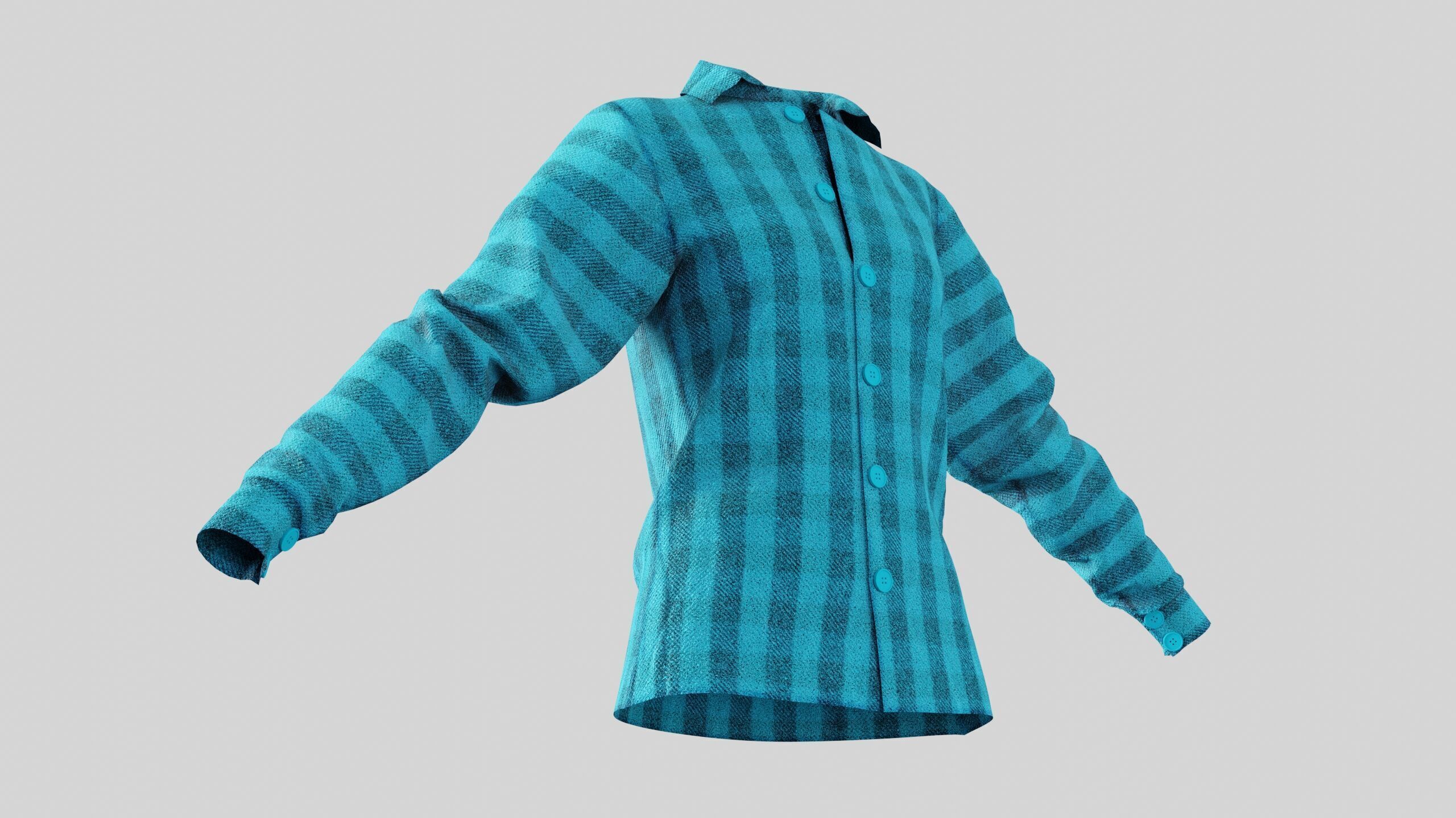 Female Shirt 01 Cyan Fannel Checkered Low-poly 3D model_5