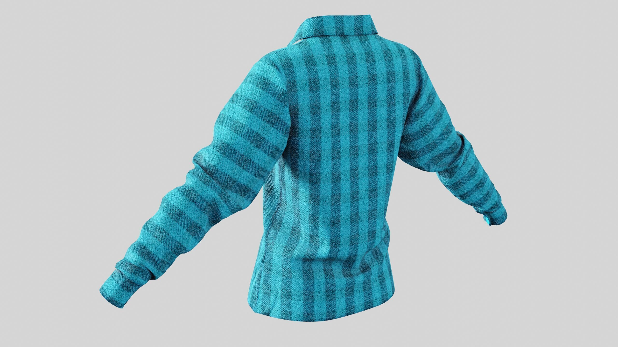 Female Shirt 01 Cyan Fannel Checkered Low-poly 3D model_6