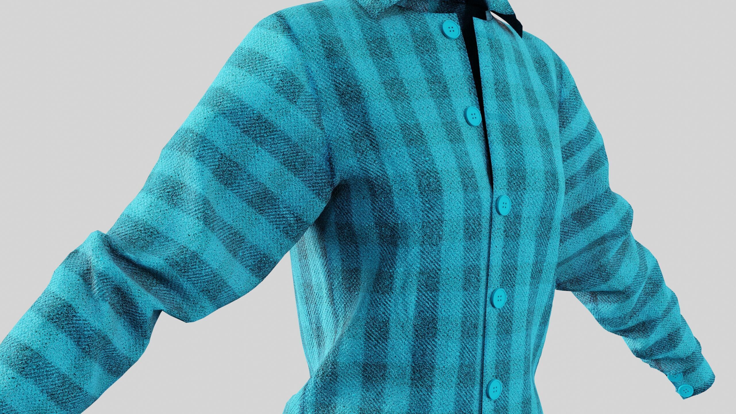Female Shirt 01 Cyan Fannel Checkered Low-poly 3D model_4