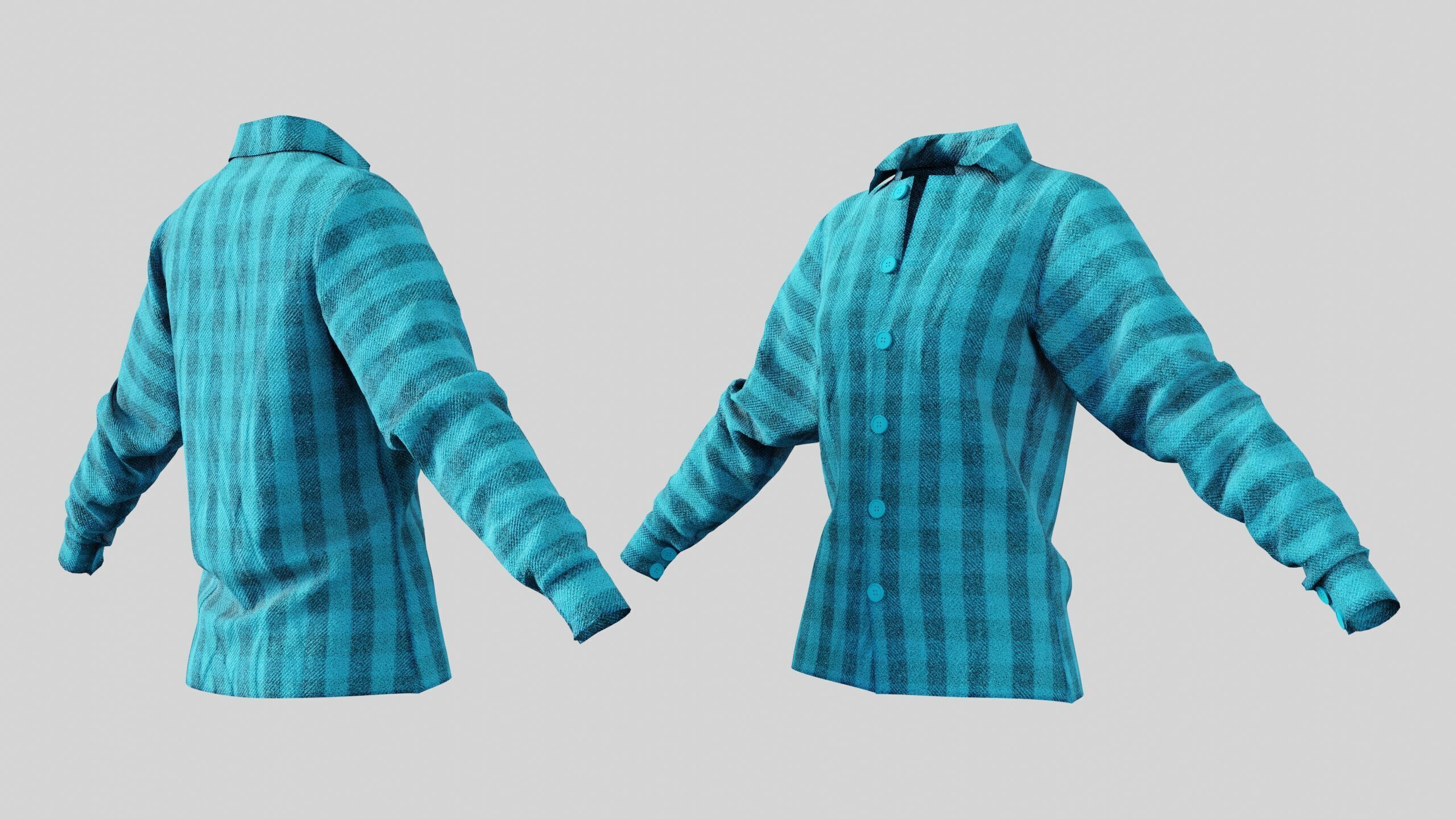 Female Shirt 01 Cyan Fannel Checkered Low-poly 3D model_2