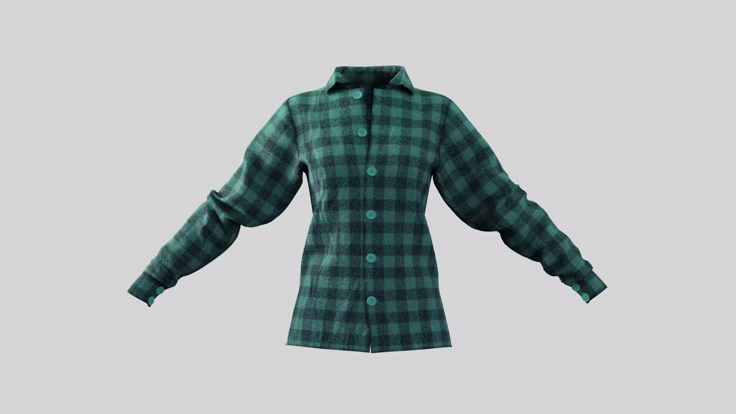 Female Shirt 01 Green Fannel Checkered Low-poly 3D model