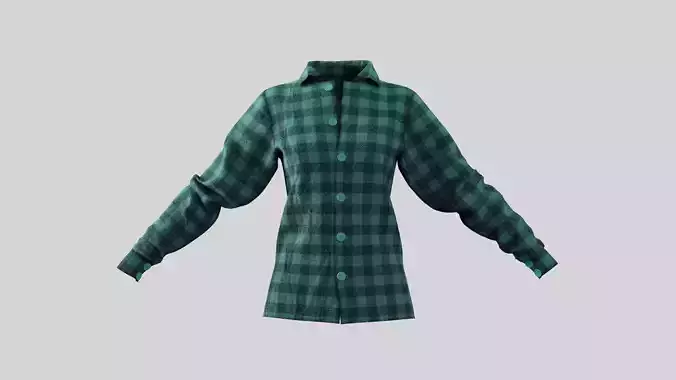 Female Shirt 01 Green Fannel Checkered