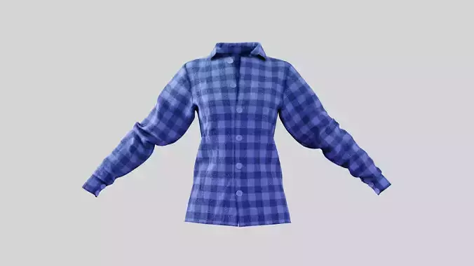 Female Shirt 01 Light Blue  Fannel Checkered