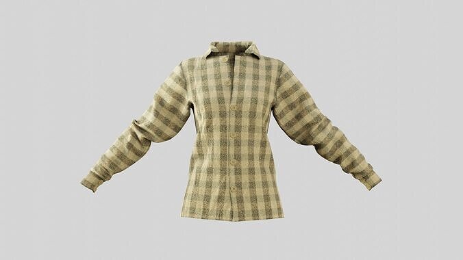 Female Shirt 01 Light Yellow Fannel Checkered Low-poly 3D model