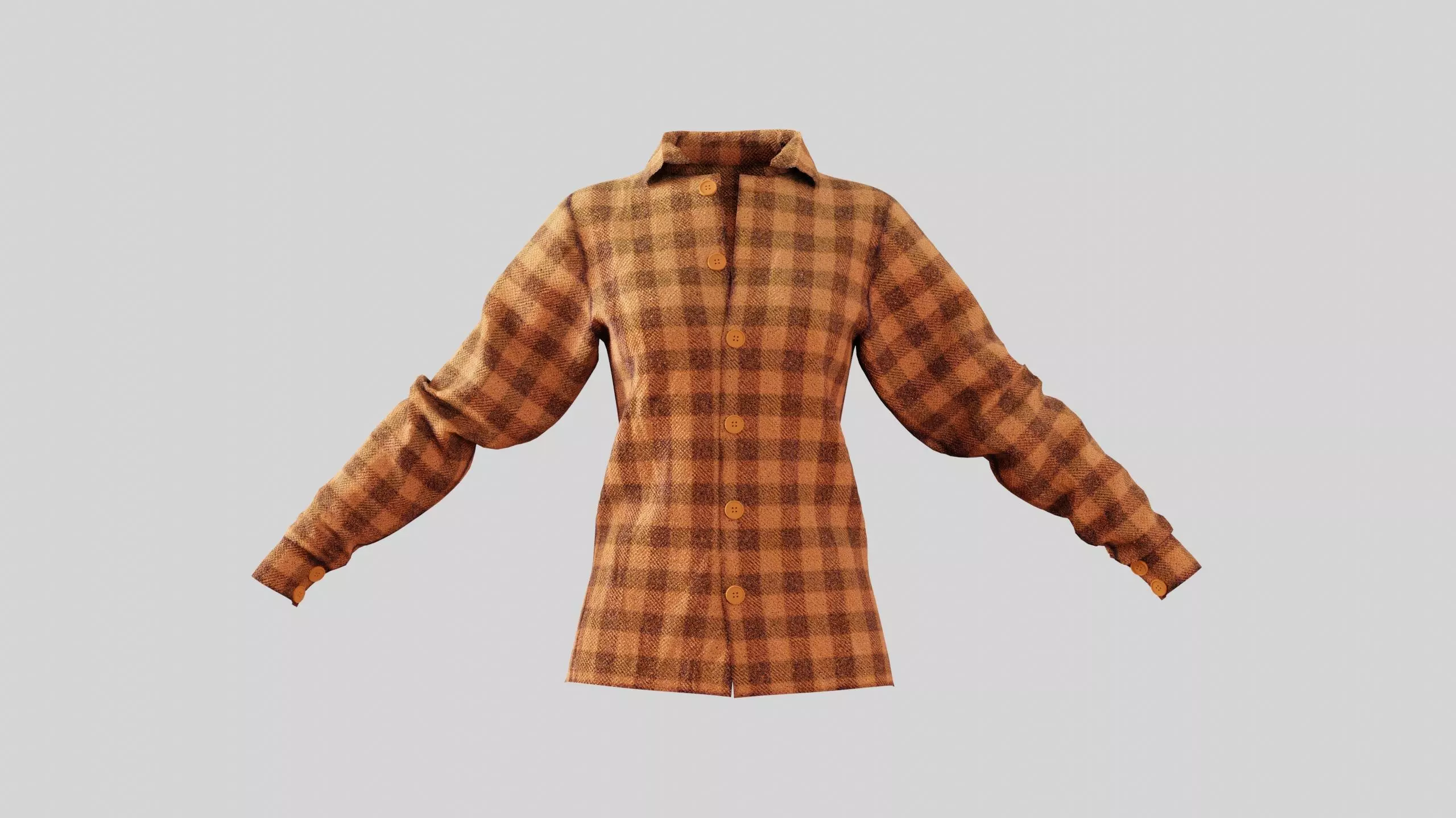 Female Shirt 01 Orange Fannel Checkered Low-poly 3D model