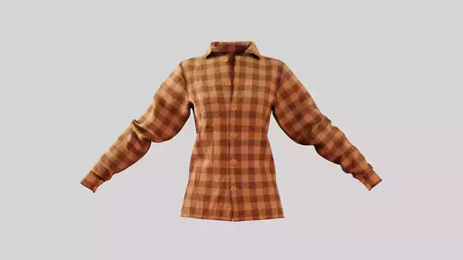 Female Shirt 01 Orange  Fannel Checkered