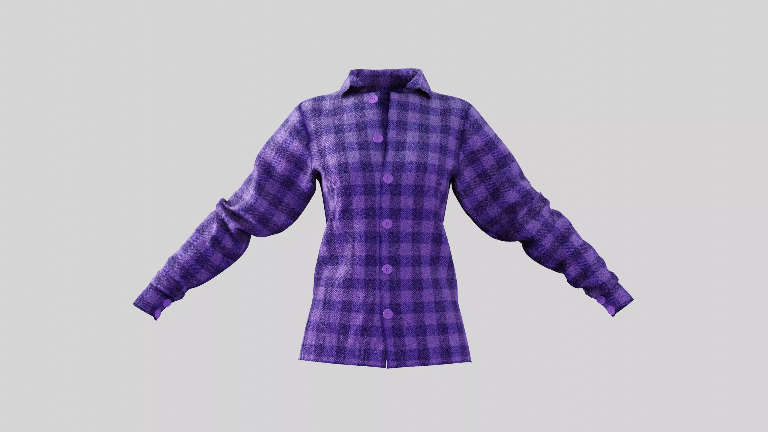 Female Shirt 01 Purple Fannel Checkered Low-poly 3D model