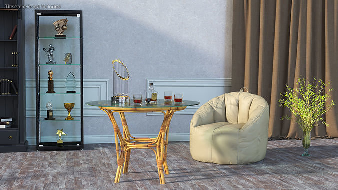Baseball World Series Trophy with Whiskey Set on Glass Table 3D model