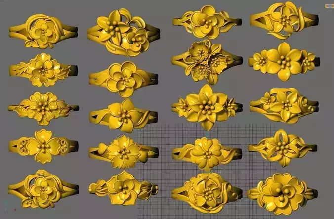 Collection of 50 24k gold flower rings