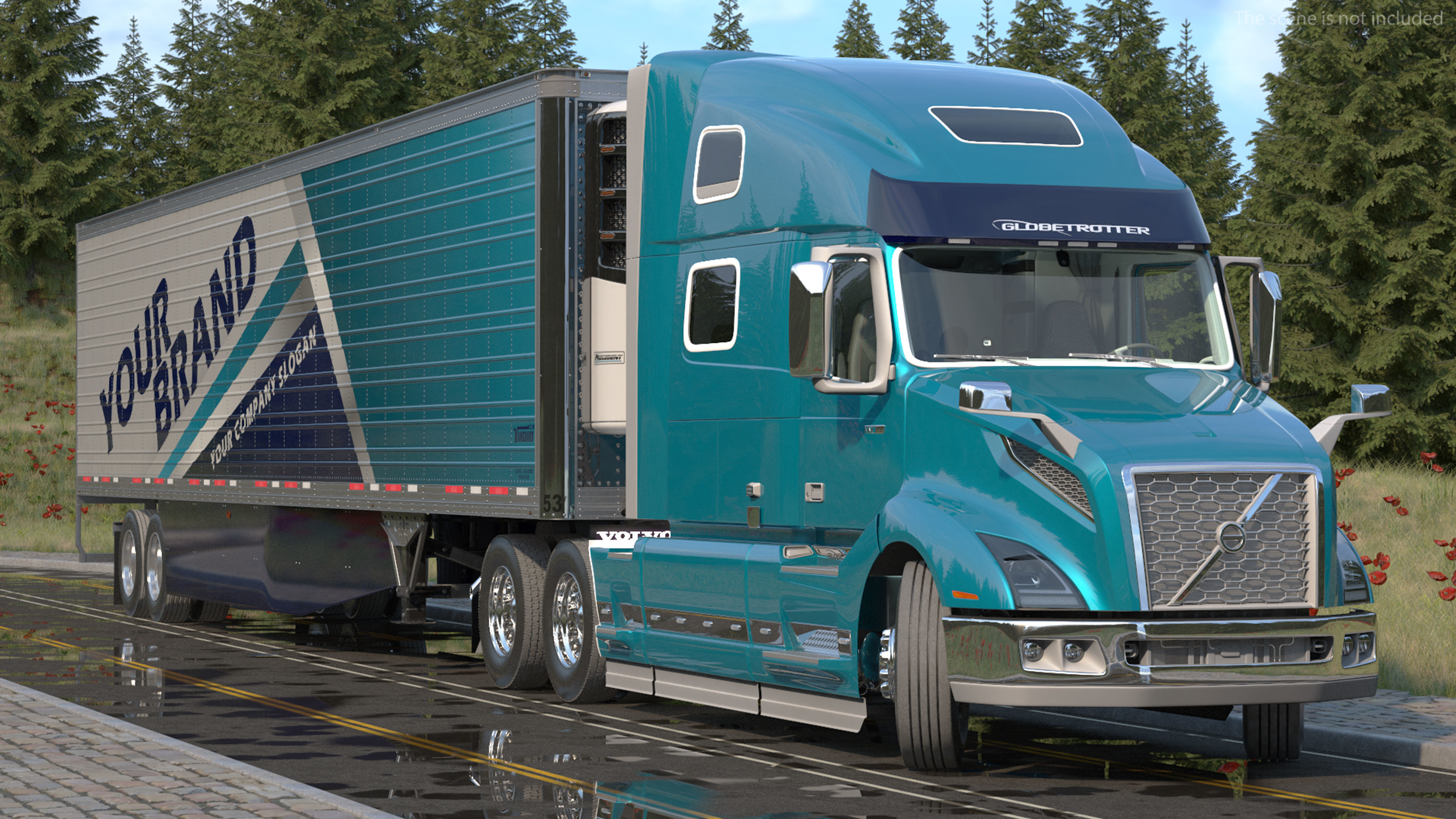 Volvo VNL 860 Truck with Reefer Trailer Your Brand Rigged 3D model_3