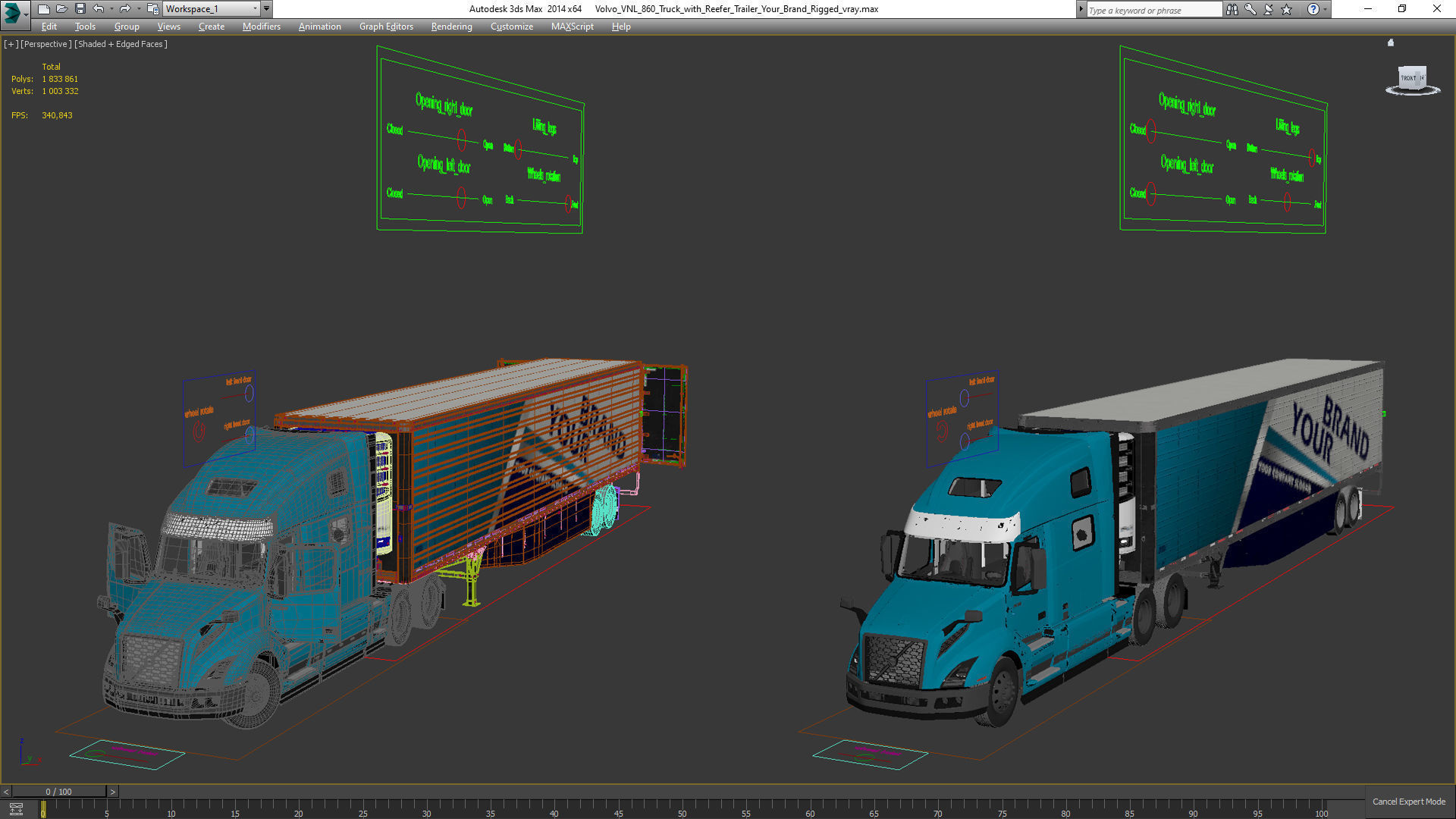 Volvo VNL 860 Truck with Reefer Trailer Your Brand Rigged 3D model_55