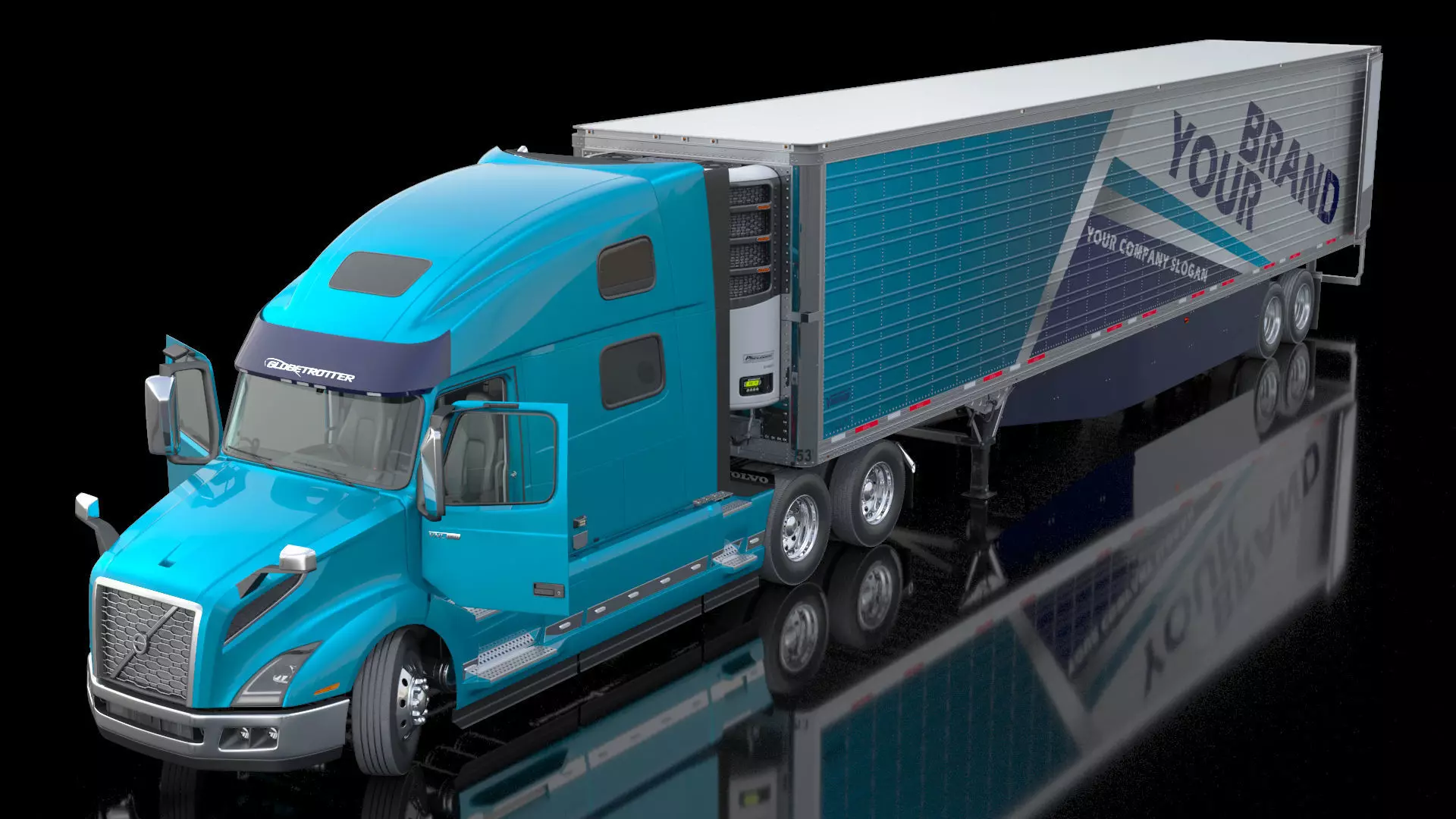 Volvo VNL 860 Truck with Reefer Trailer Your Brand Rigged 3D model_0