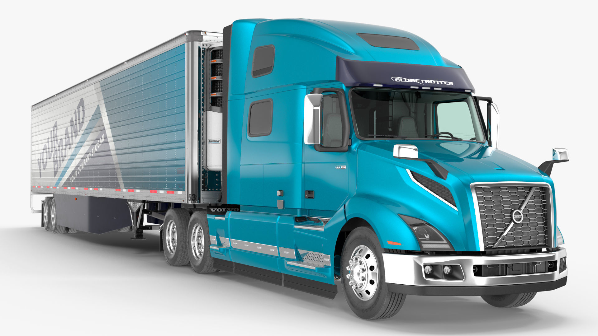 Volvo VNL 860 Truck with Reefer Trailer Your Brand Rigged 3D model_15