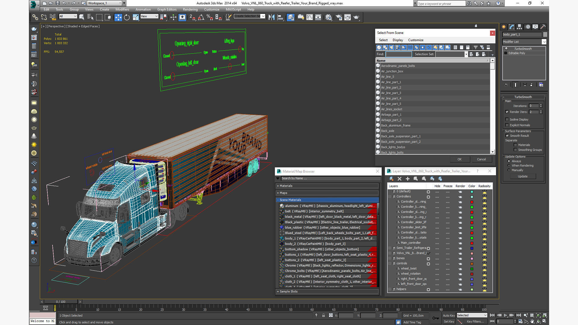 Volvo VNL 860 Truck with Reefer Trailer Your Brand Rigged 3D model_58