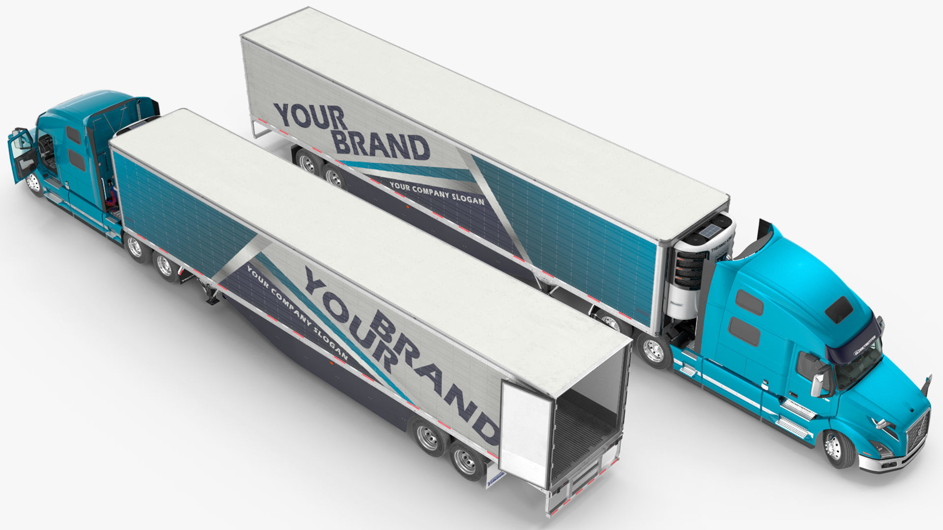 Volvo VNL 860 Truck with Reefer Trailer Your Brand Rigged 3D model_19