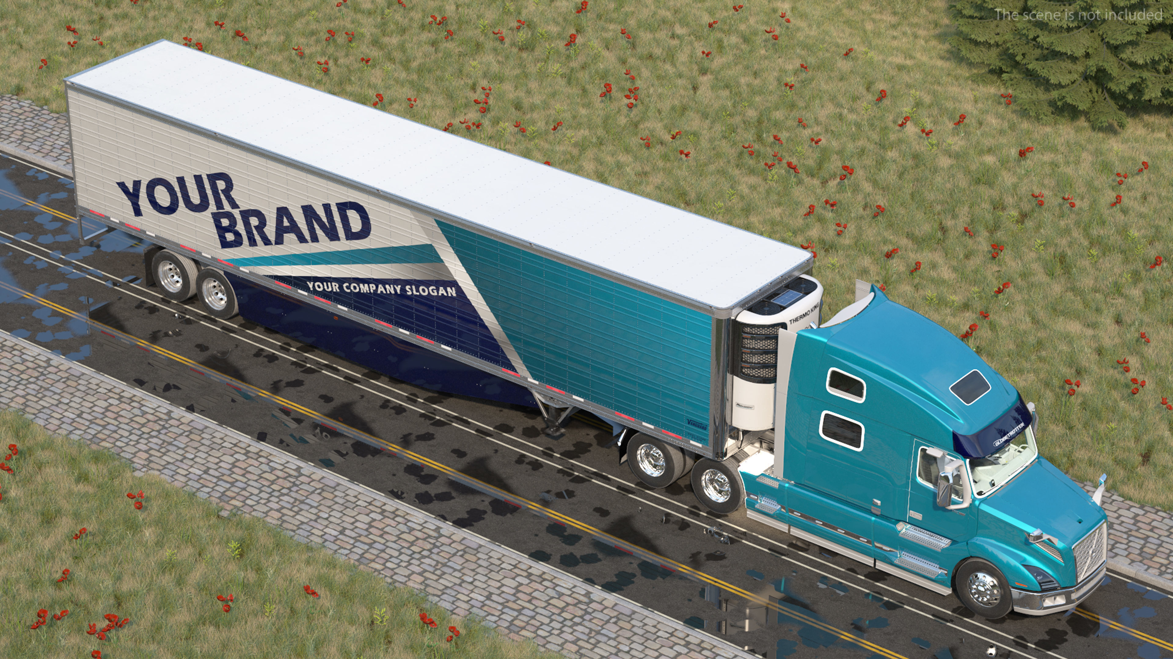 Volvo VNL 860 Truck with Reefer Trailer Your Brand Rigged 3D model_1