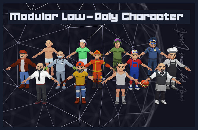 Modular Low-Poly Character  Stylized People Pack Low-poly 3D model