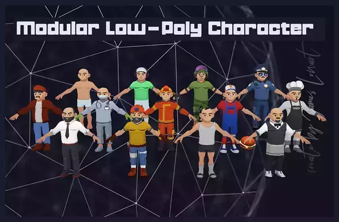 Modular Low-Poly Character  Stylized People Pack