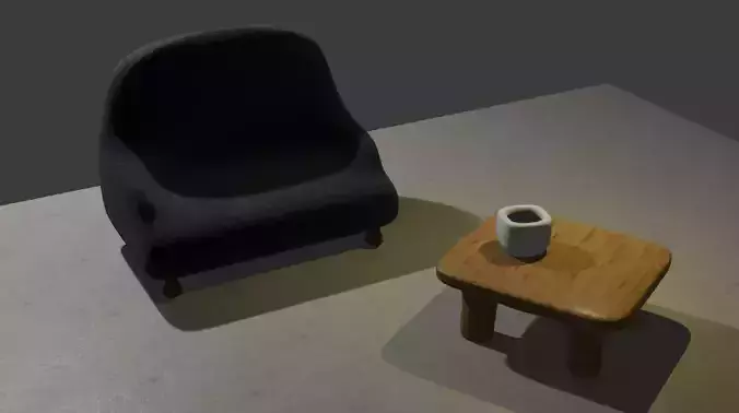 A simple scene with coffee table and sofa