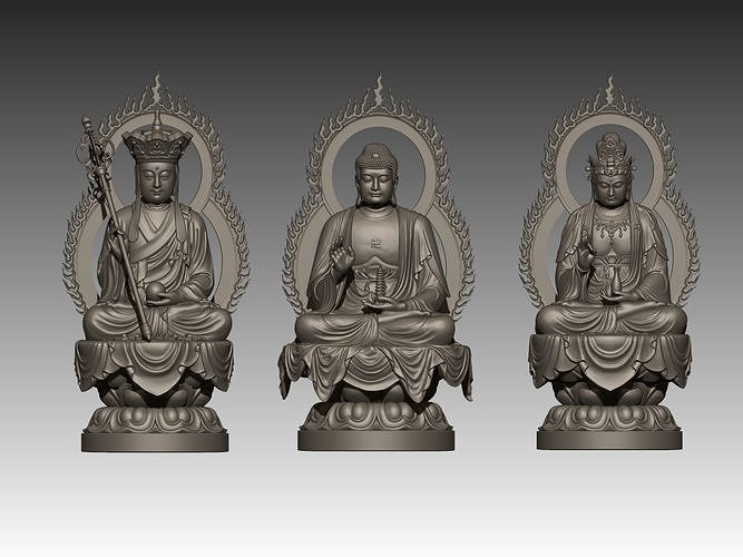 Amitabha Trinity Set 3D Model Collection