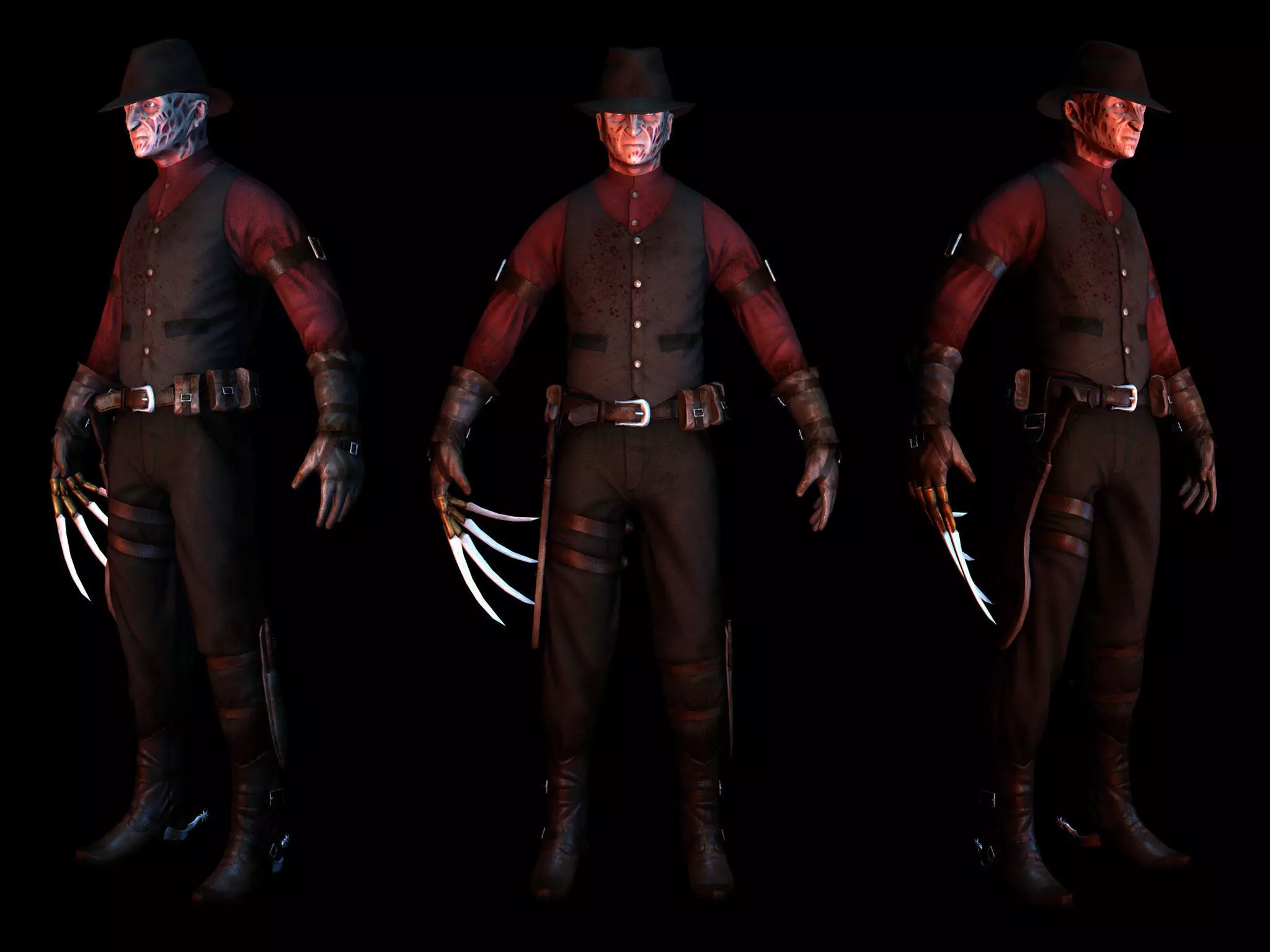 Western Style Freddy Krueger Game Mesh Low-poly 3D model_0
