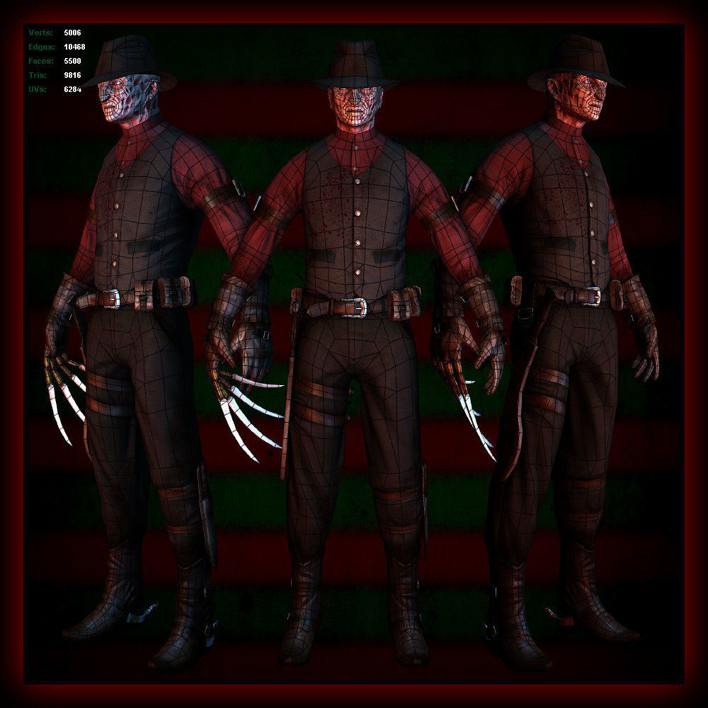 Western Style Freddy Krueger Game Mesh Low-poly 3D model_1