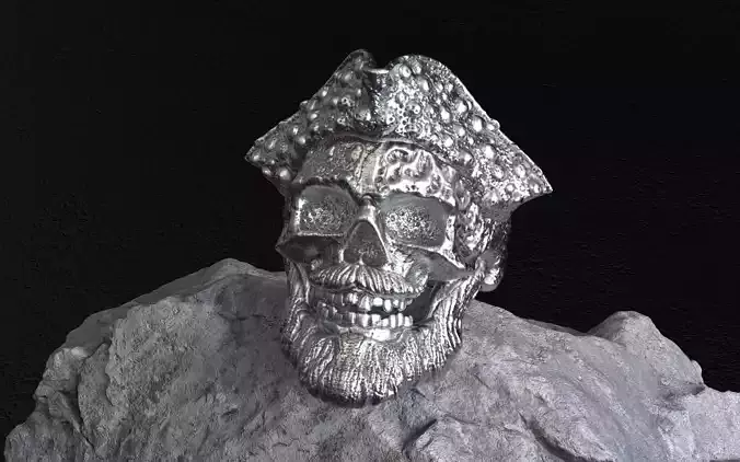 Pirate Skull Ring Stl 3D Model For Silver 3D print model