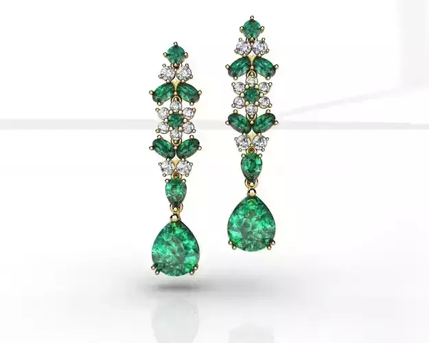 Emerald Pear Diamond Earrings