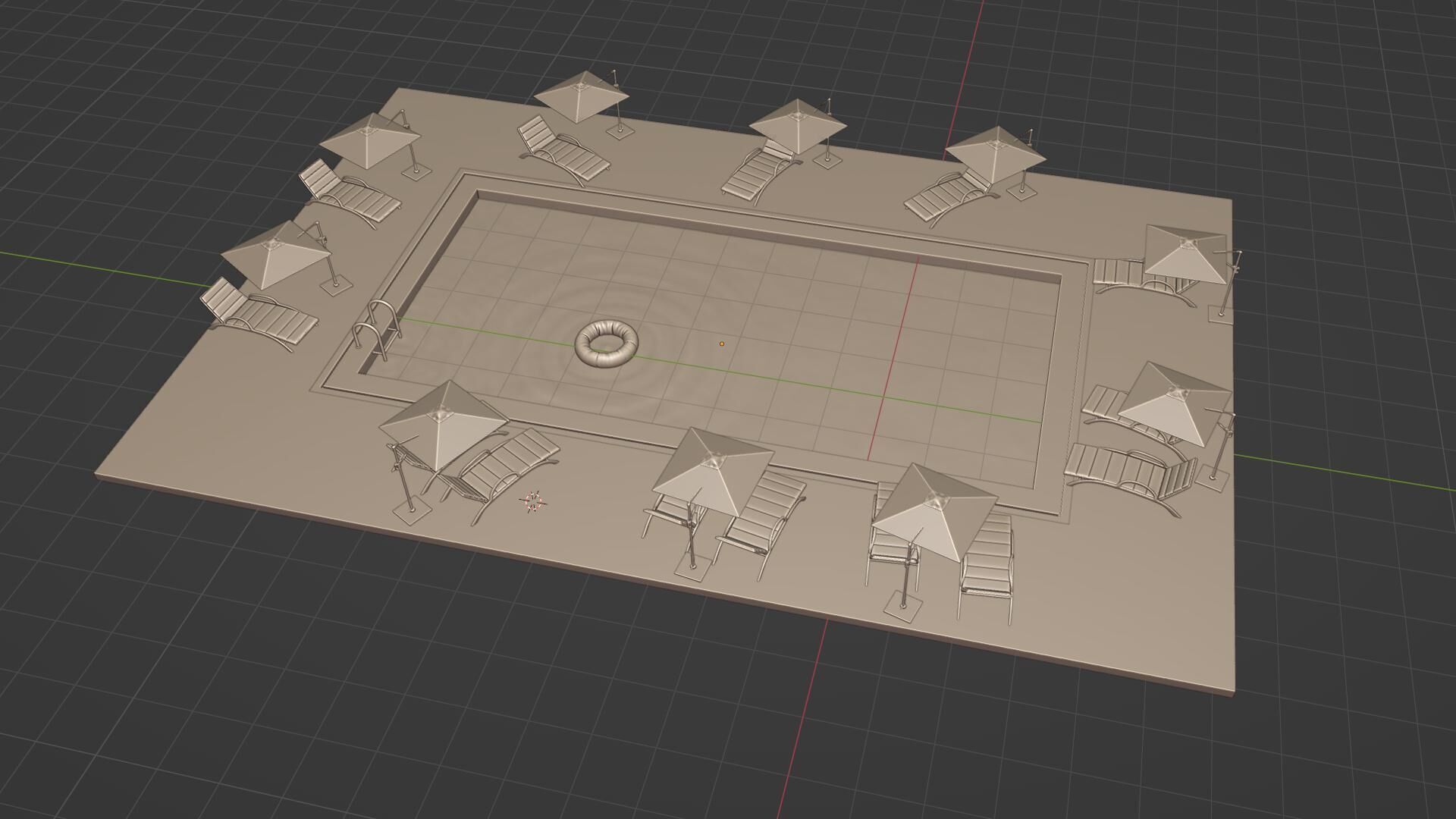 A swimming pool set with realistic water 3D model_10