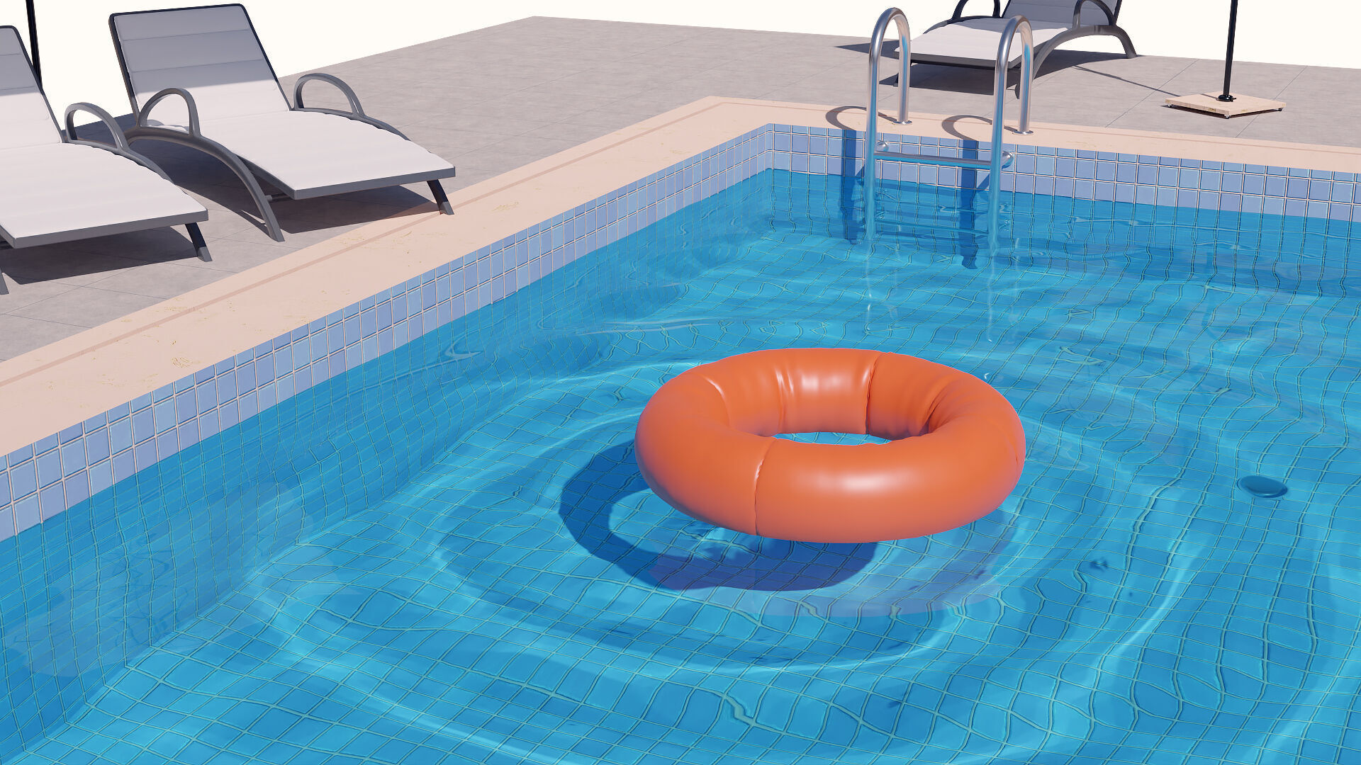 A swimming pool set with realistic water 3D model_4