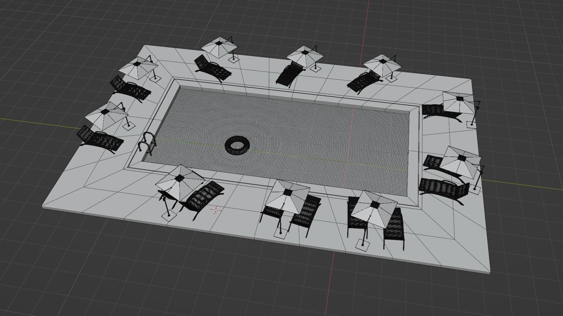 A swimming pool set with realistic water 3D model_9