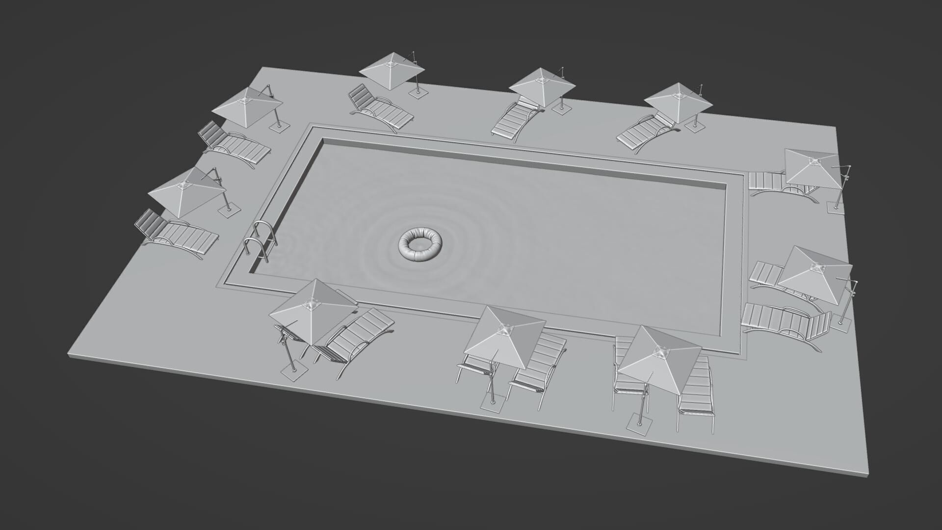 A swimming pool set with realistic water 3D model_8