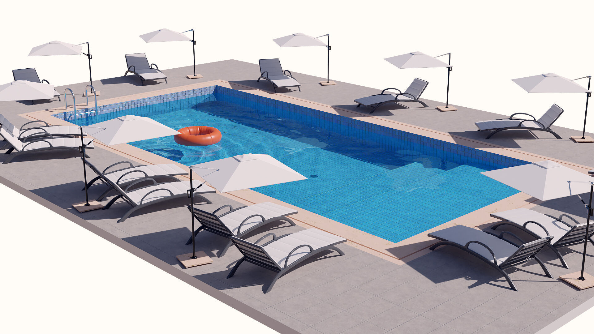 A swimming pool set with realistic water 3D model_1
