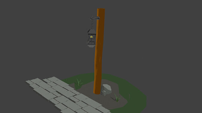 Stylized Cartoon Wooden Street Lamp 3D Model Game Ready LowPoly Low-poly 3D model