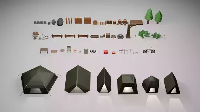 Low Poly Camping Asset Pack - Modular Stylized 3D Models Low-poly 3D model