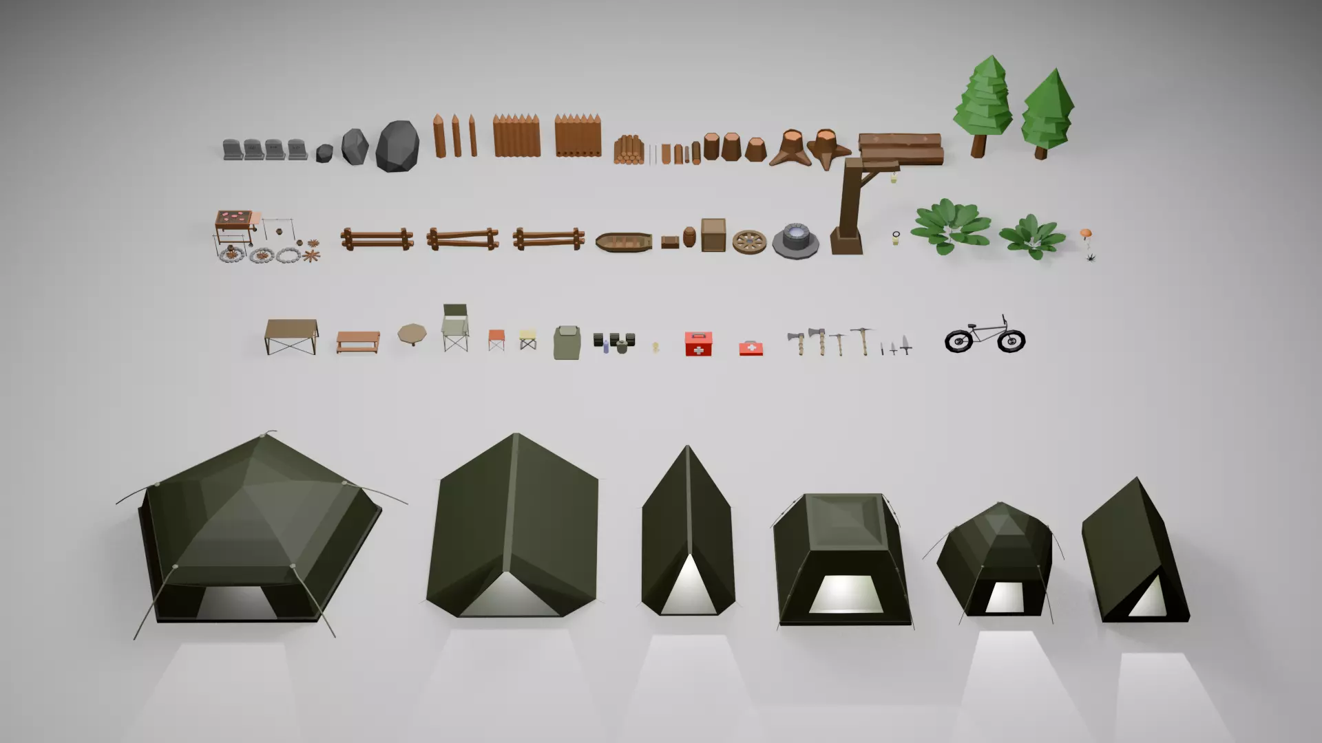 Low Poly Camping Asset Pack - Modular Stylized 3D Models Low-poly 3D model_0