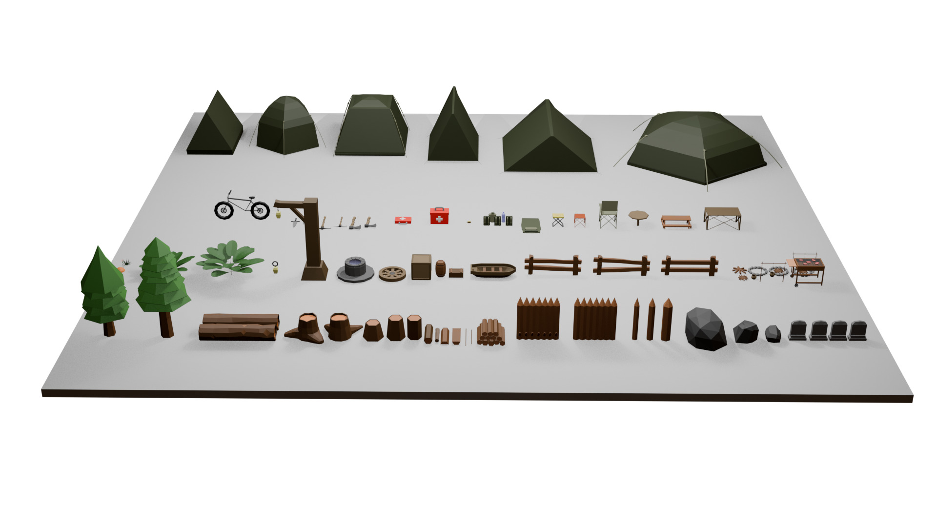 Low Poly Camping Asset Pack - Modular Stylized 3D Models Low-poly 3D model_3