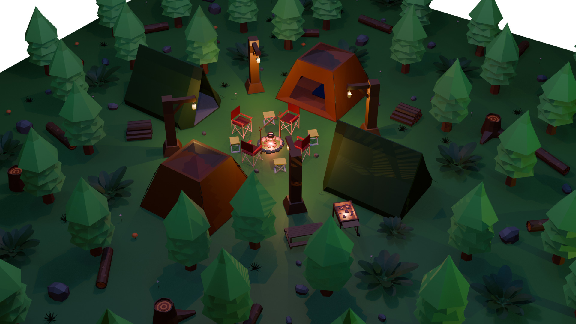 Low Poly Camping Asset Pack - Modular Stylized 3D Models Low-poly 3D model_7