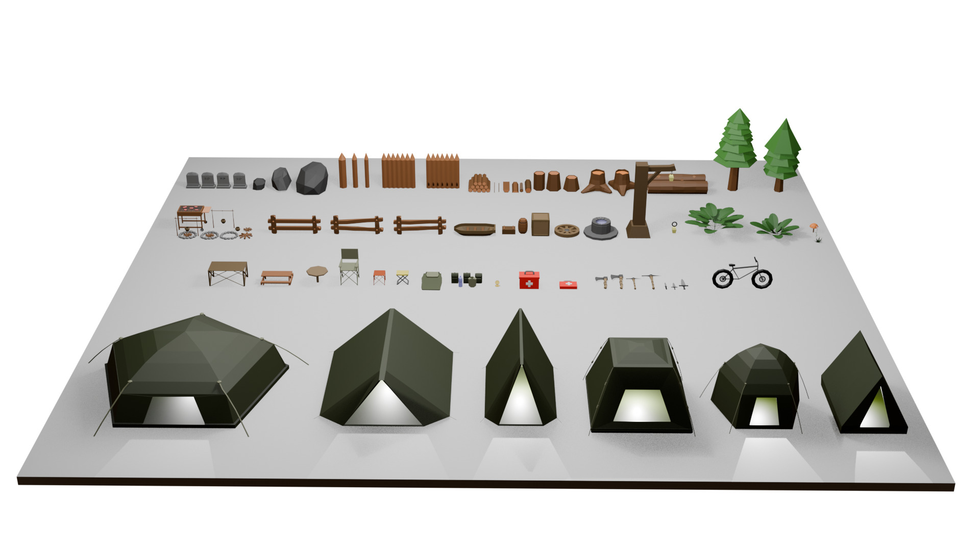 Low Poly Camping Asset Pack - Modular Stylized 3D Models Low-poly 3D model_1