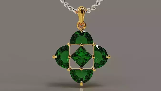 Prong set half moon and princess shape diamonds pendant