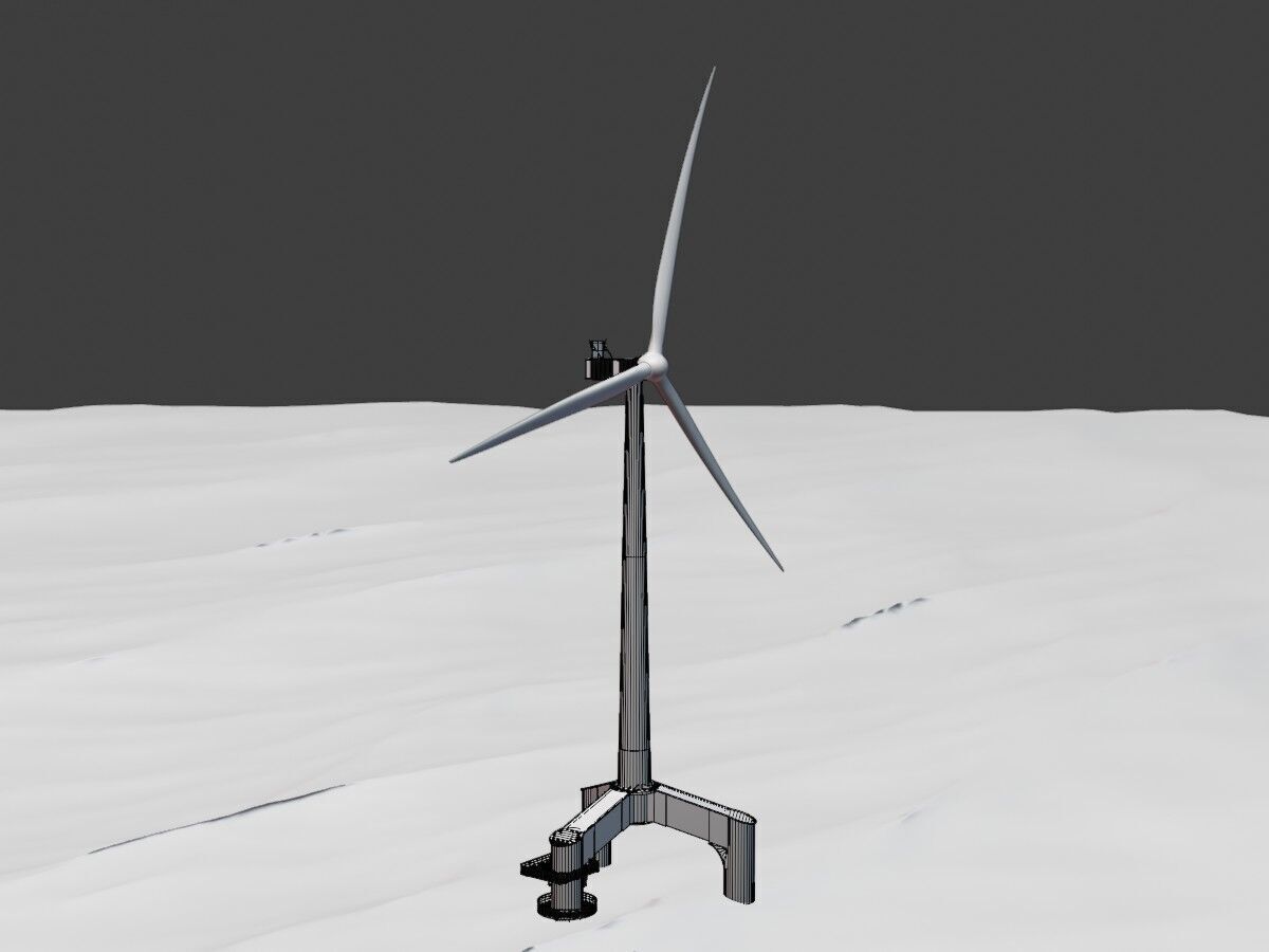 Wind turbine with Offshore Foundation V1 H-120 RD 160m Animation Low-poly 3D model_10