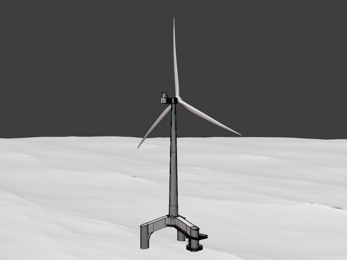 Wind turbine with Offshore Foundation V1 H-120 RD 160m Animation Low-poly 3D model_9