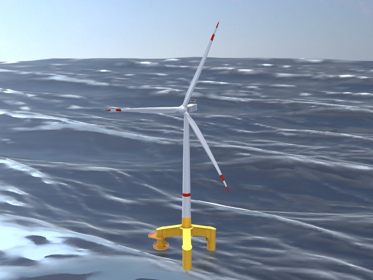 Wind turbine with Offshore Foundation V1 H-120 RD 160m Animation Low-poly 3D model_15